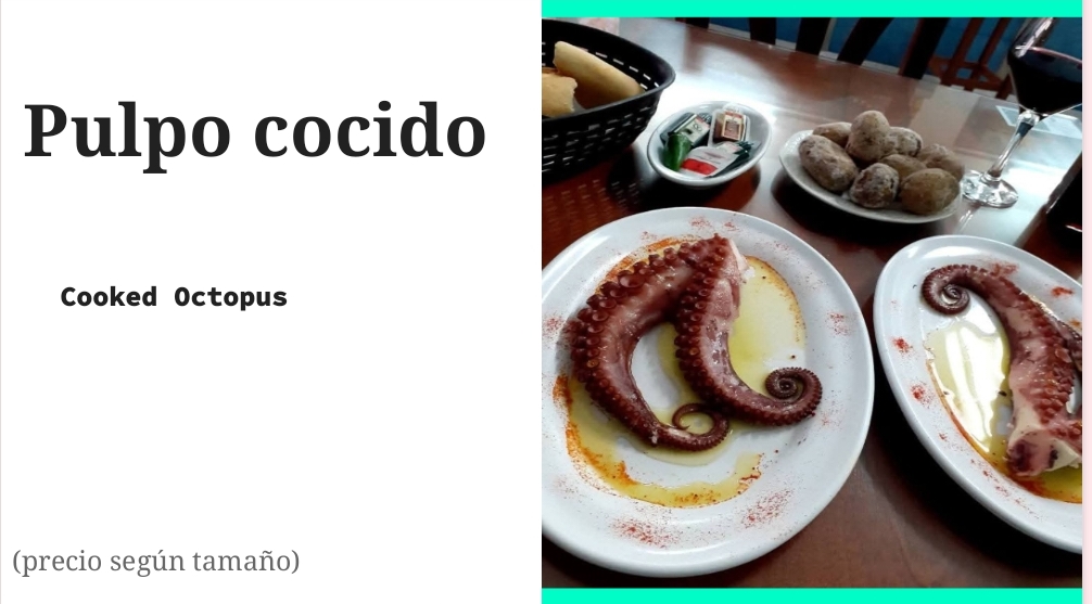 Pulpo cocido con papas arrugadas.